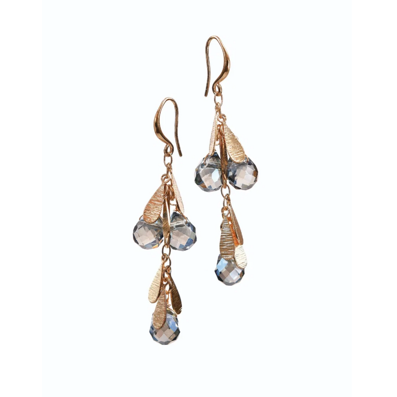Crystal & Teardrop Cluster Petrol Blue & Gold Earrings