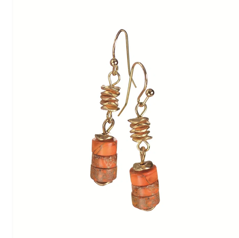Mini Tangerine & Gold Stone Stack Earrings