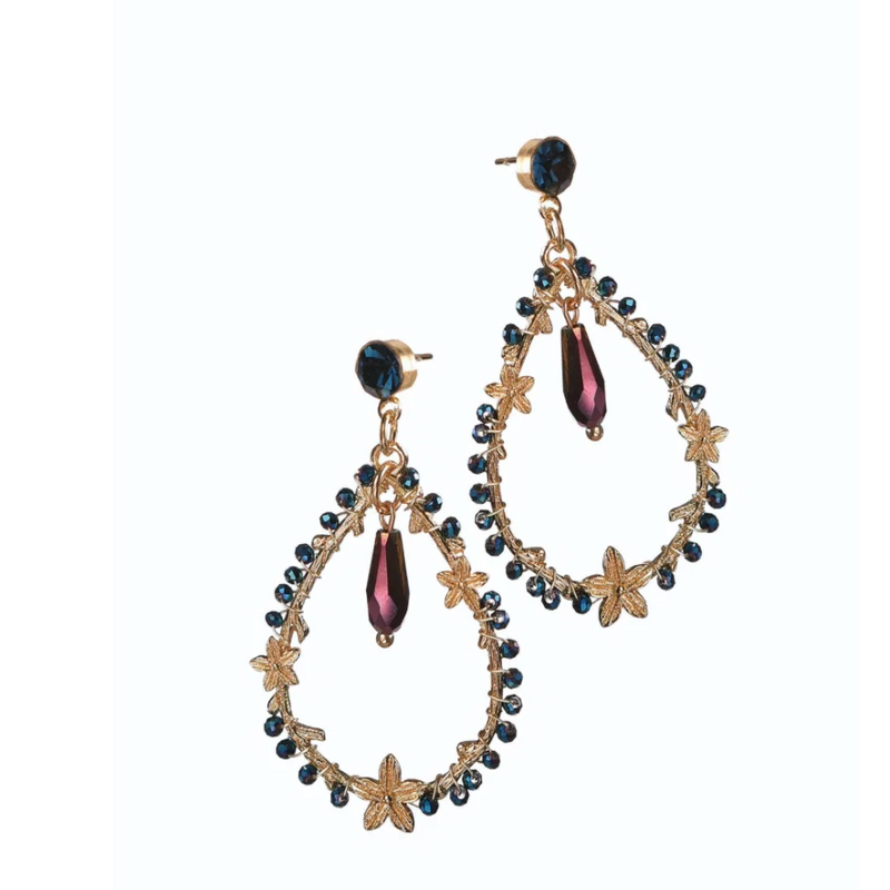 Blue and Gold Crystal Drop Earrings