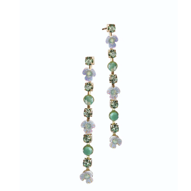 Cambridge Blue & Airforce Opal Flower Chain Earrings