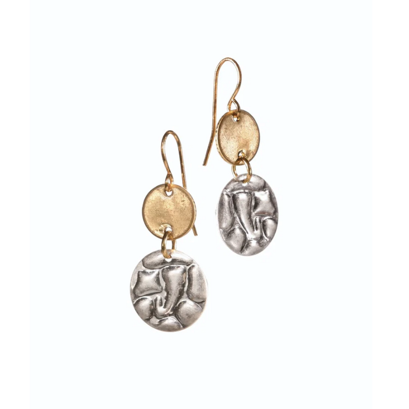 Luna Reflections  Worn Silver & Worn Gold Earrings
