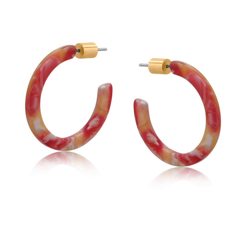 Austin Resin Skinny Hoop Earrings - Red