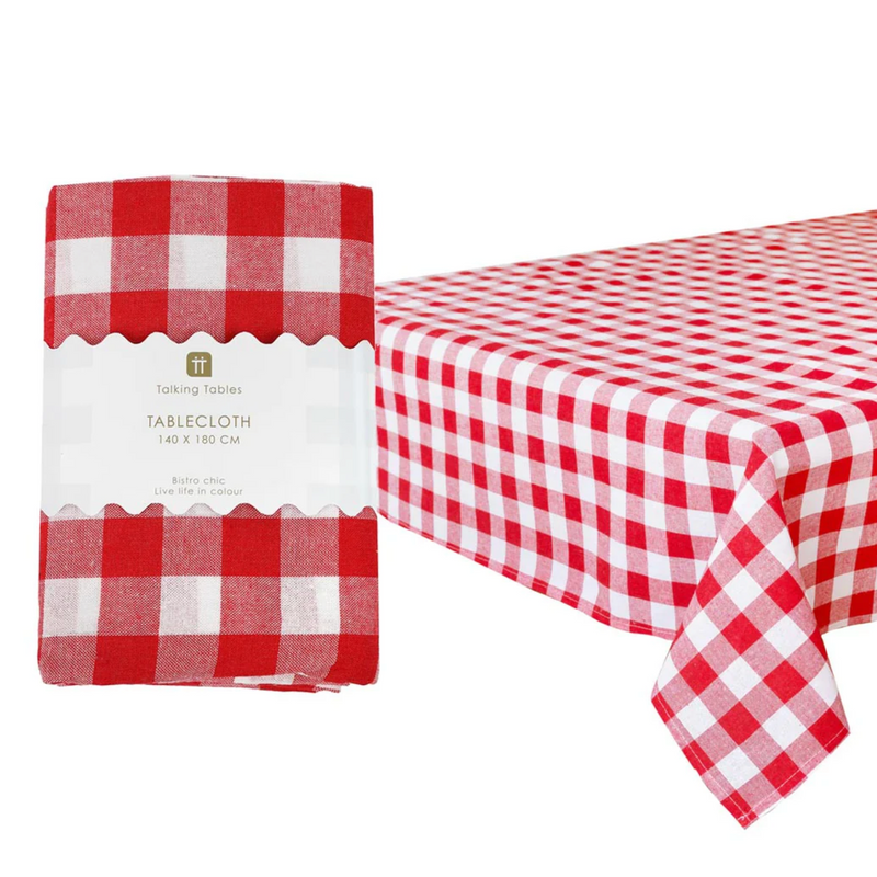 GINGHAM  FABRIC TABLECLOTH  RED  140 X 180CM