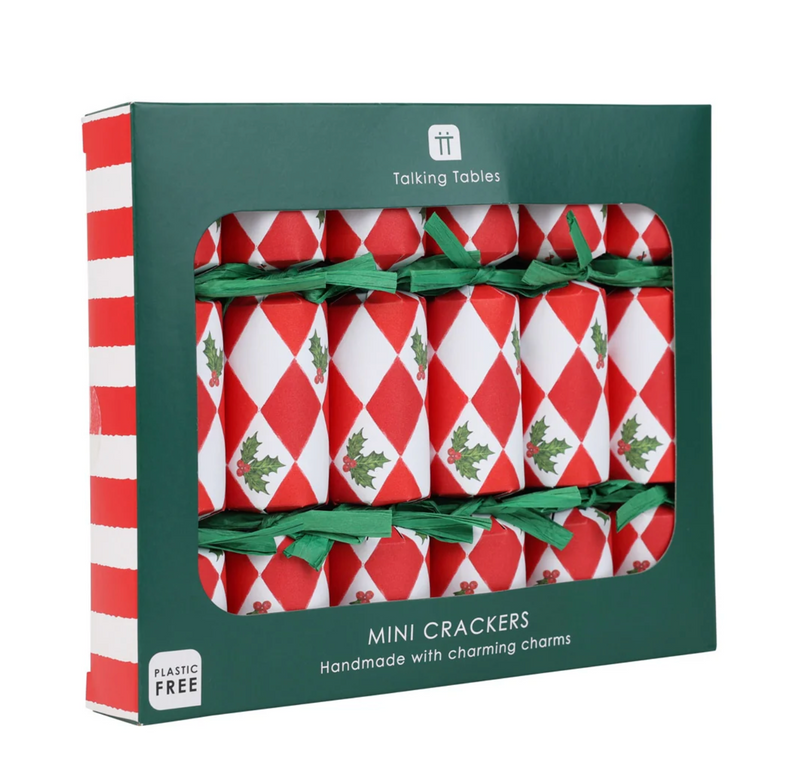 Holly Red & White Harlequin Mini Christmas Crackers