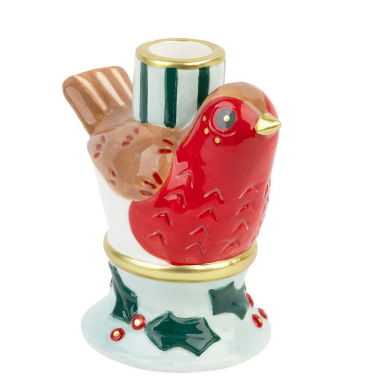 Hand-Painted Robin Candle Holder
