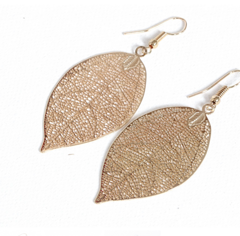 Large Filigree Leaf Earrings
