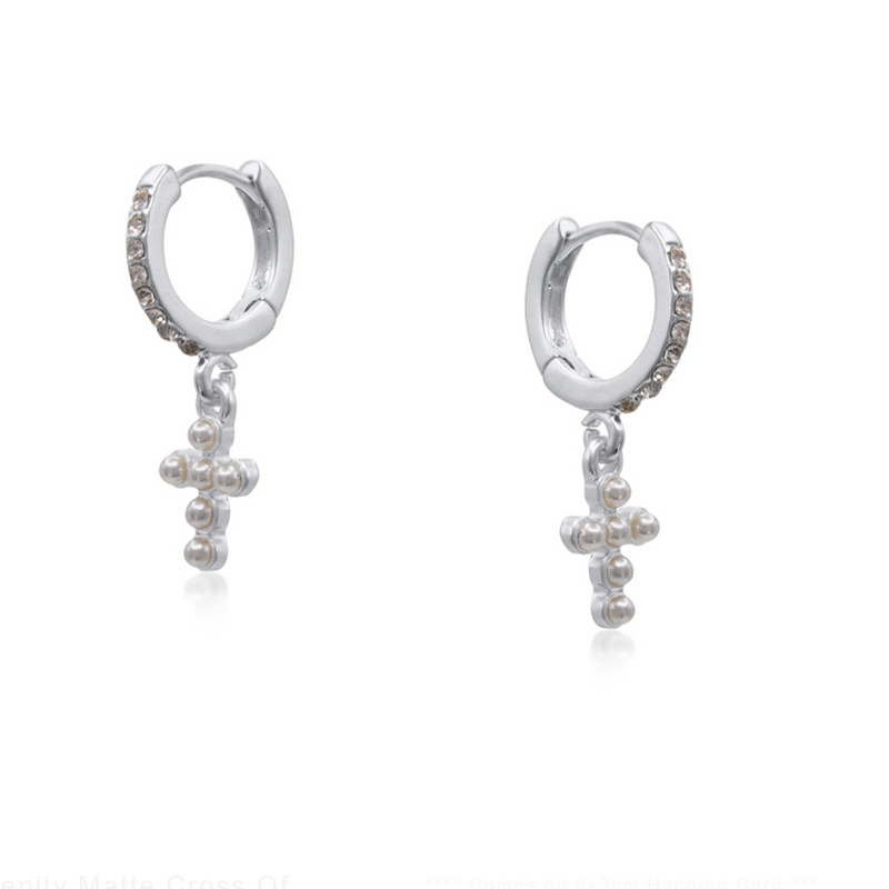 Cerenity Matte Cross Of Pearls Petite Earrings