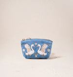 Elizabeth Scarlett Dusky Blue Swan Garden Velvet Pouches
