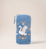 Elizabeth Scarlett Dusky Blue Swan Garden Velvet Pouches