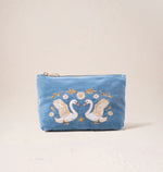 Elizabeth Scarlett Dusky Blue Swan Garden Velvet Pouches