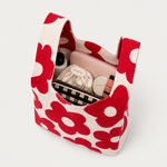 Retro Petal Floral Knitted Reusable Market Bag-Tote bag