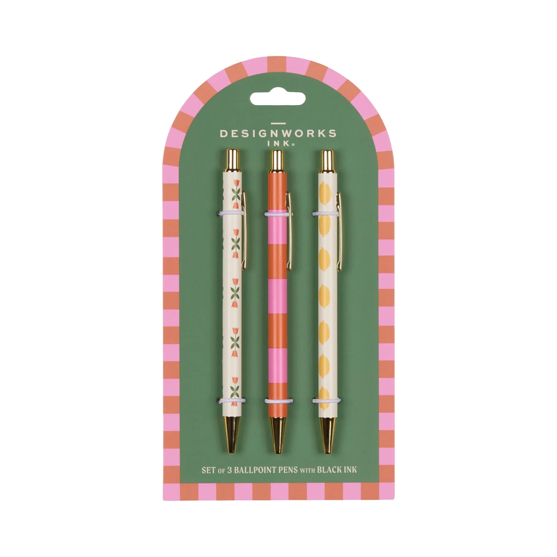 A Dopo Set of 3 Pens - Flower Stipe Lemon