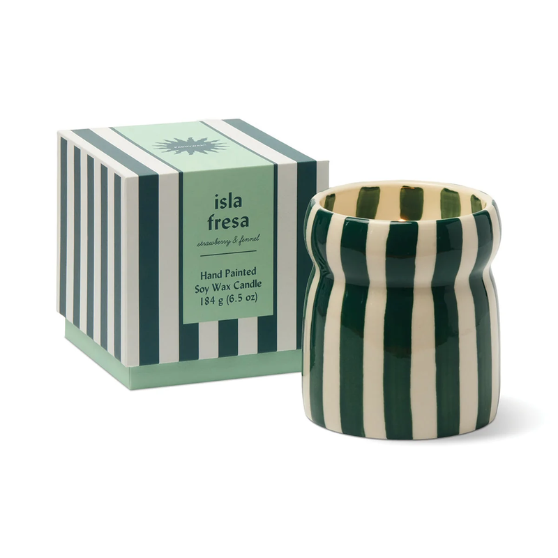 Cabana Isla Fresa Teal Striped Ceramic Candle