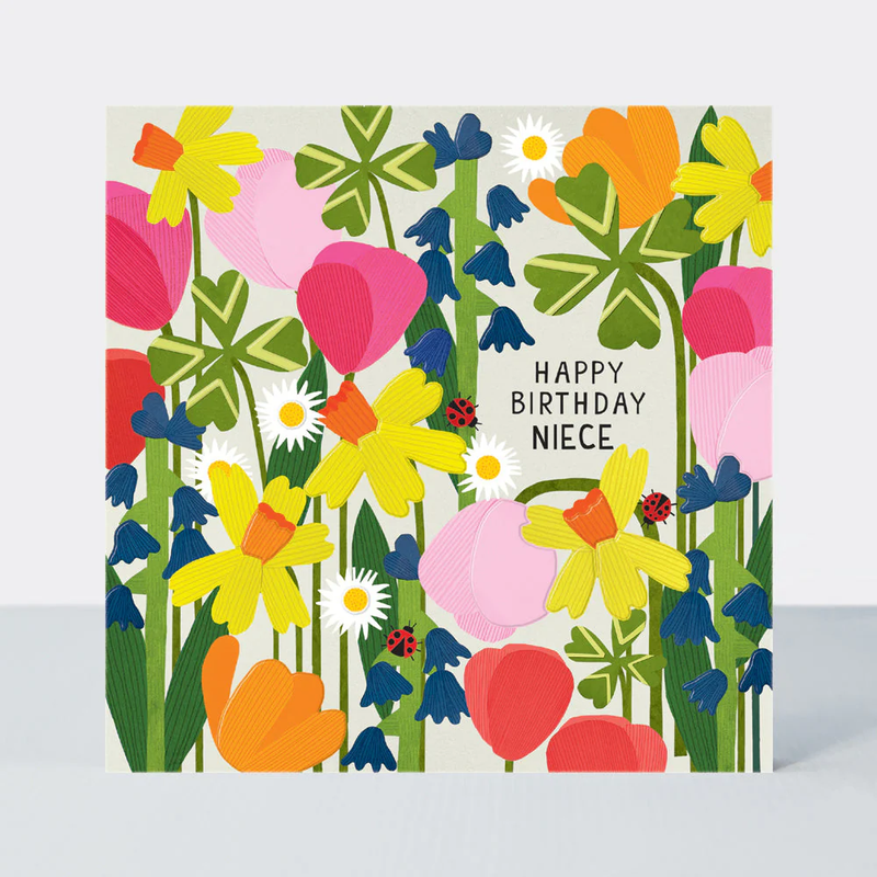 Niece Birthday/Paper Cut Spring Blooms & Lady Card