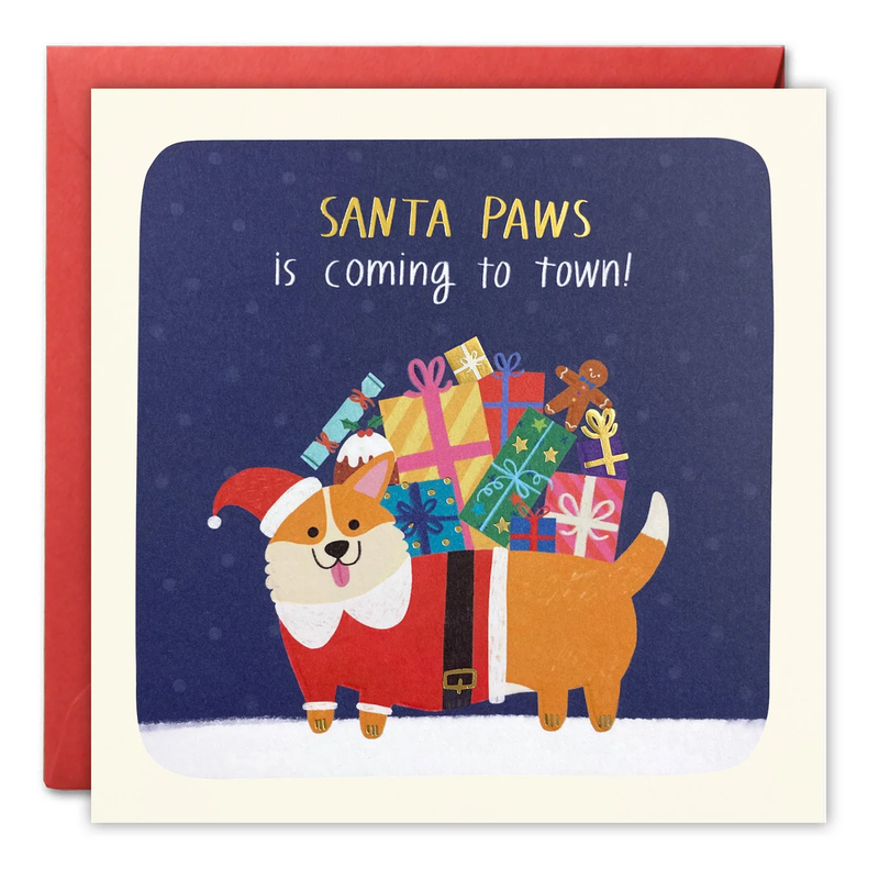 Santa Paws Dog Christmas Square Peg Card