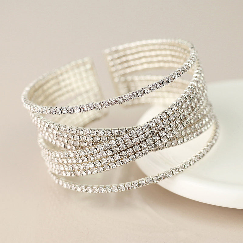 Silver plated multistrand crossover crystal bracelet