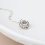 Silver plated pave crystal hoop necklace