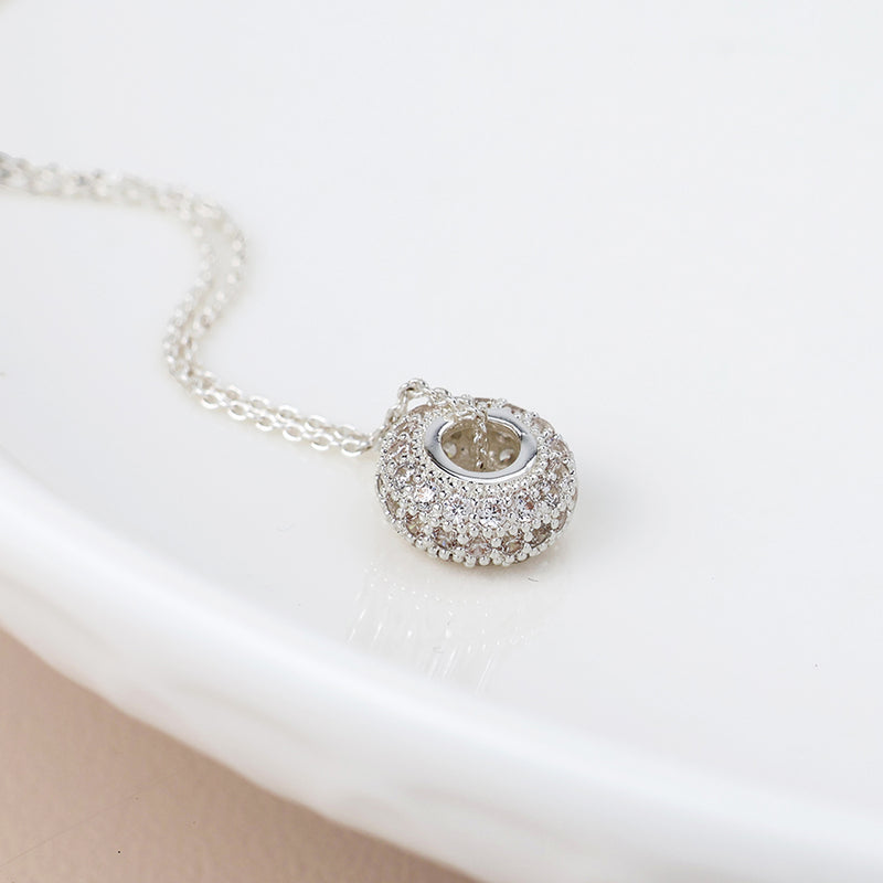Silver plated pave crystal hoop necklace