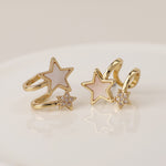 Golden pearl and crystal star earrings