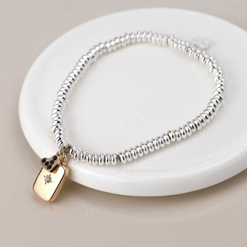 Silver plated amulet and heart charm bracelet