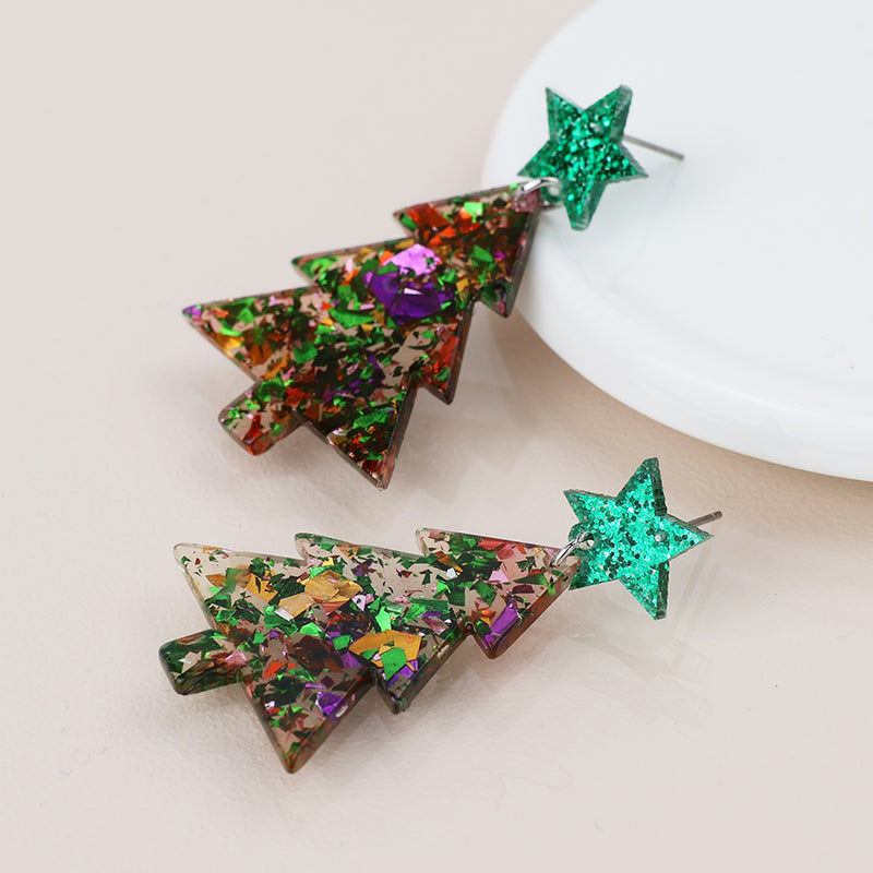 Acrylic  mix christmas tree earrings