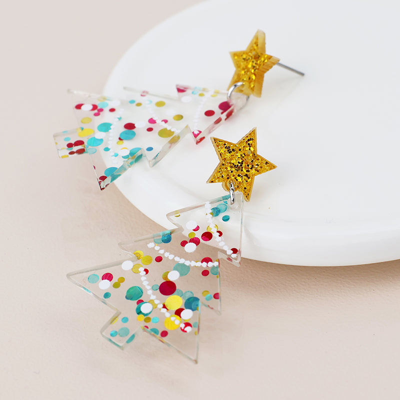 Acrylic  mix christmas tree earrings