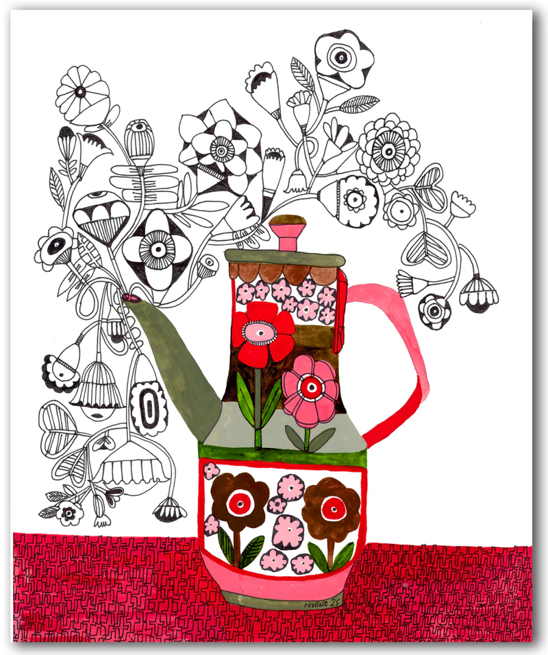 Coffee & Flowers by Sharon Nullmeyer aka Nullsie Greeting Card