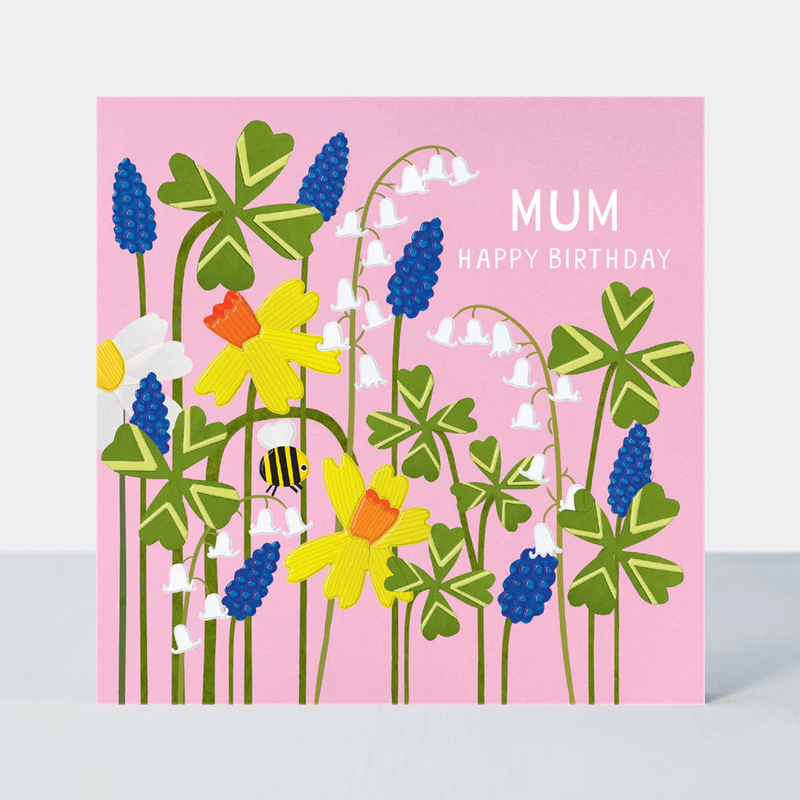 Mum Birthday/Paper Cut Spring Petals & Bee Card
