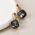 Golden and smoky square crystal drop earrings