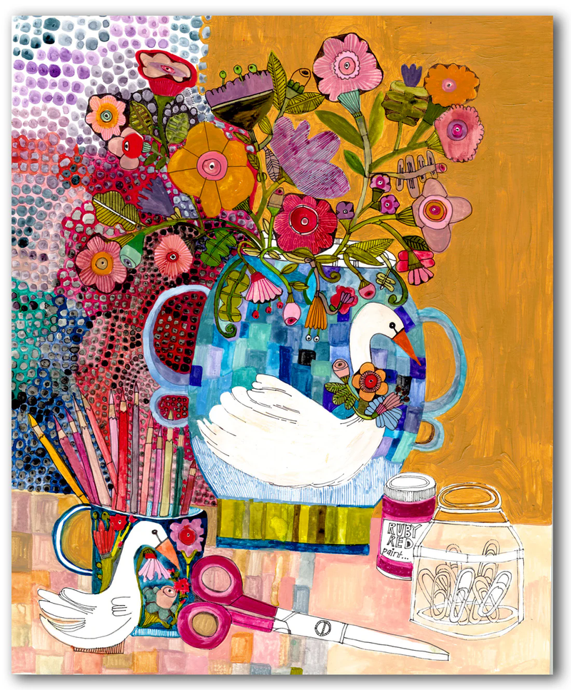 Swan Vase by Sharon Nullmeyer aka Nullsie Greeting Card
