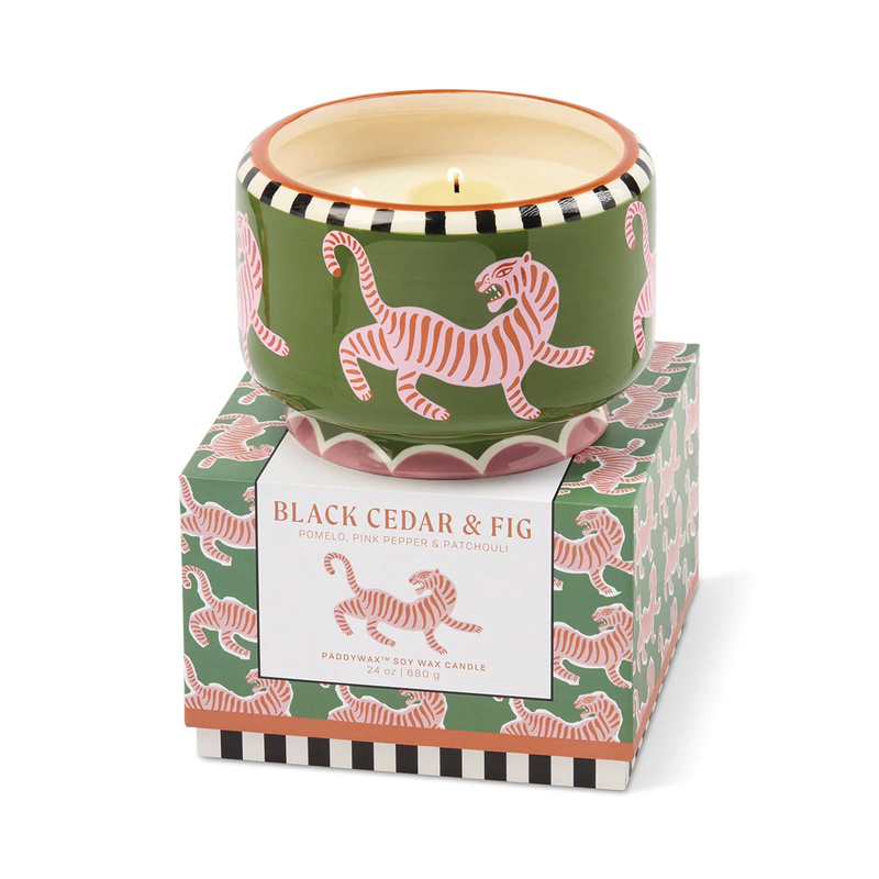 A Dopolack Cedar & Fig Tiger Ceramic Candle - Black Cedar & Fig