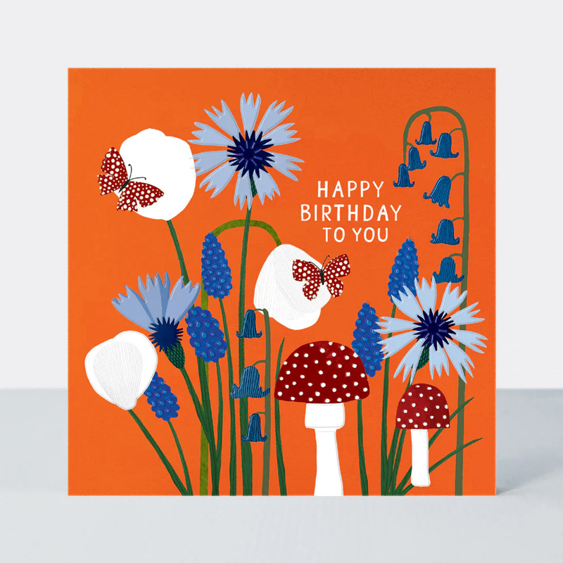 Happy Birthday/Paper Cut Petals  Toadstools Card