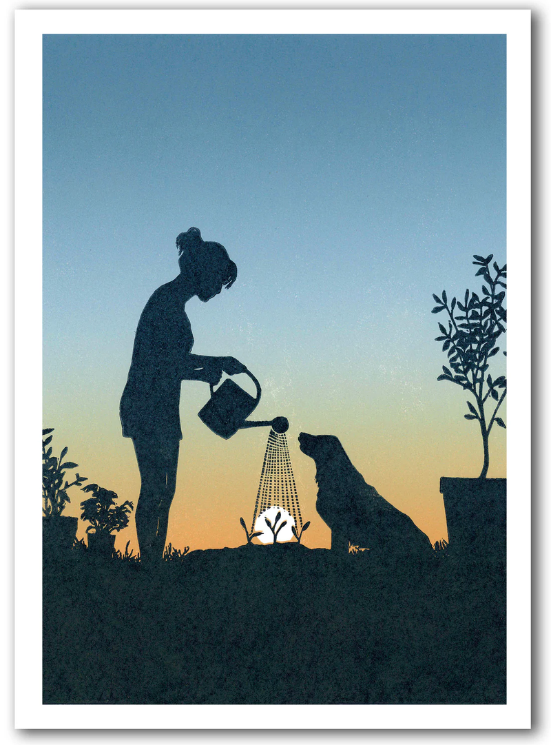 Watering the Seedlings by Megan Hall Greeting Card