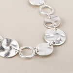 Silver plated worn discs and hoops necklace