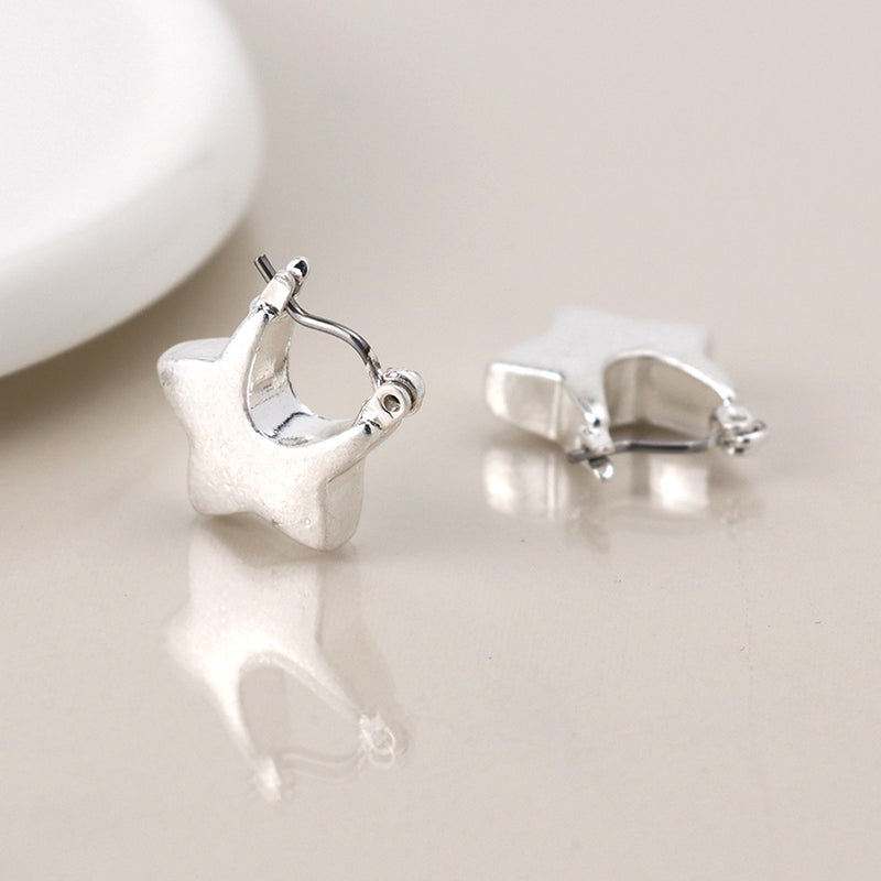 Silver plated worn chunky heart earrings