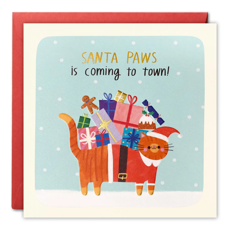 Santa Paws Cat Christmas Square Peg Card