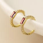 Golden hoop stud earrings with pink and clear crystals