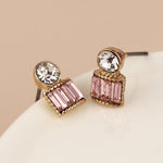 Golden mixed shape pink crystal earrings