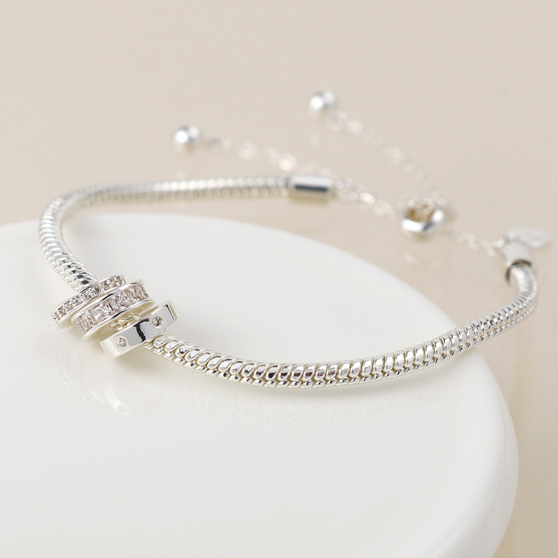 Silver plated triple mini crystal rings bracelet