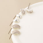Silver plated triple curve stud earring set