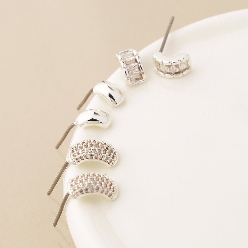 Silver plated triple curve stud earring set