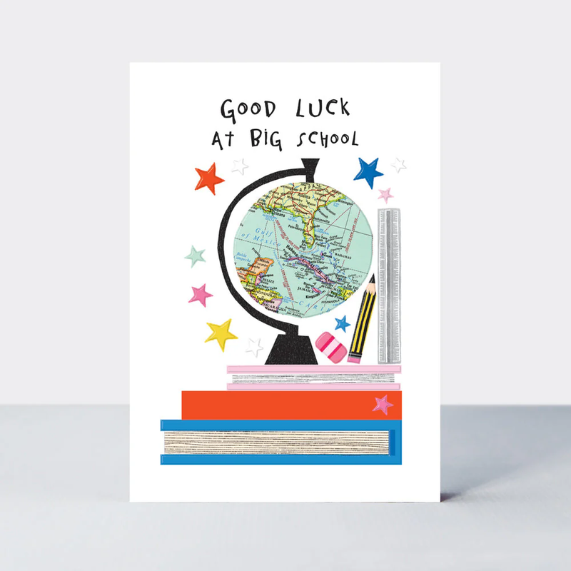 Bookworm - Good Luck At Big School/Globe & Stack Of Books Card