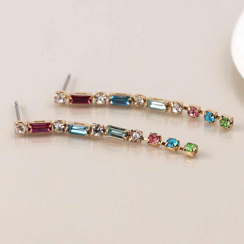 Golden multicolour crystal strand earrings