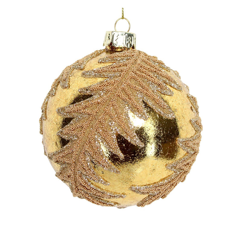 Gold bauble with gold beaded leaf