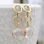 Golden link and irregular marquis crystal drop earrings