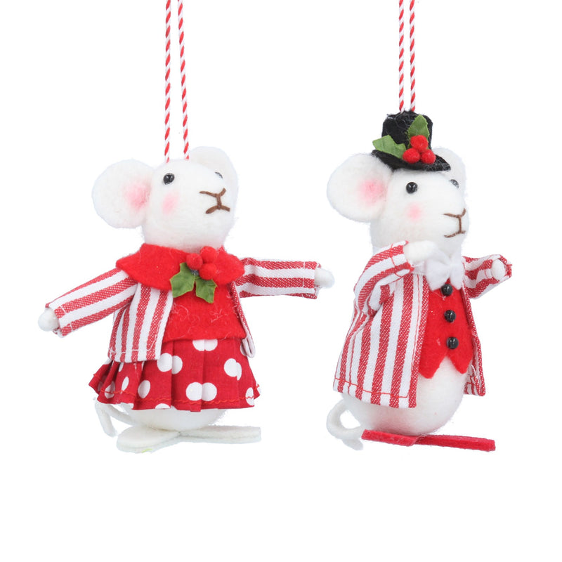 Mice in  Red & White Outfit Wool Decoration