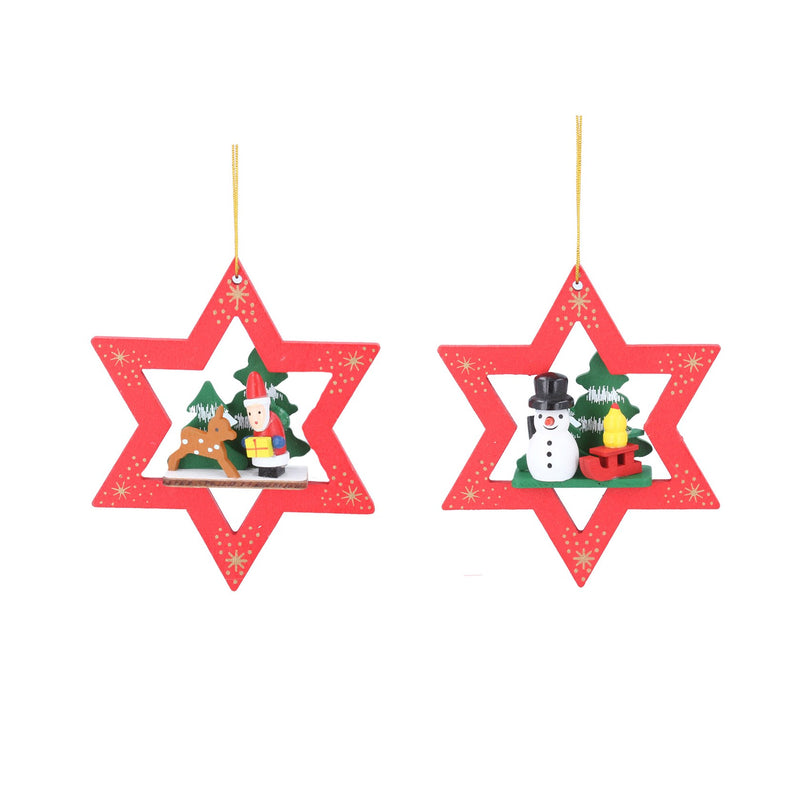 Coloured Christmas Stars Wooden Decoration