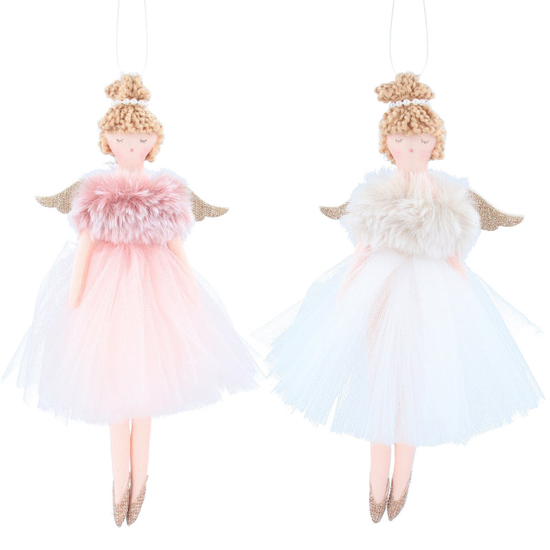 Fabric Dec 22cm - Pink/White Fairies w Faux Fur Top, 2as