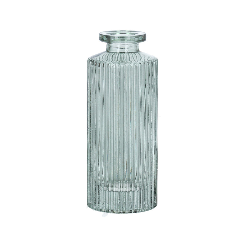 Glass Vase 13cm - Green Ribbed