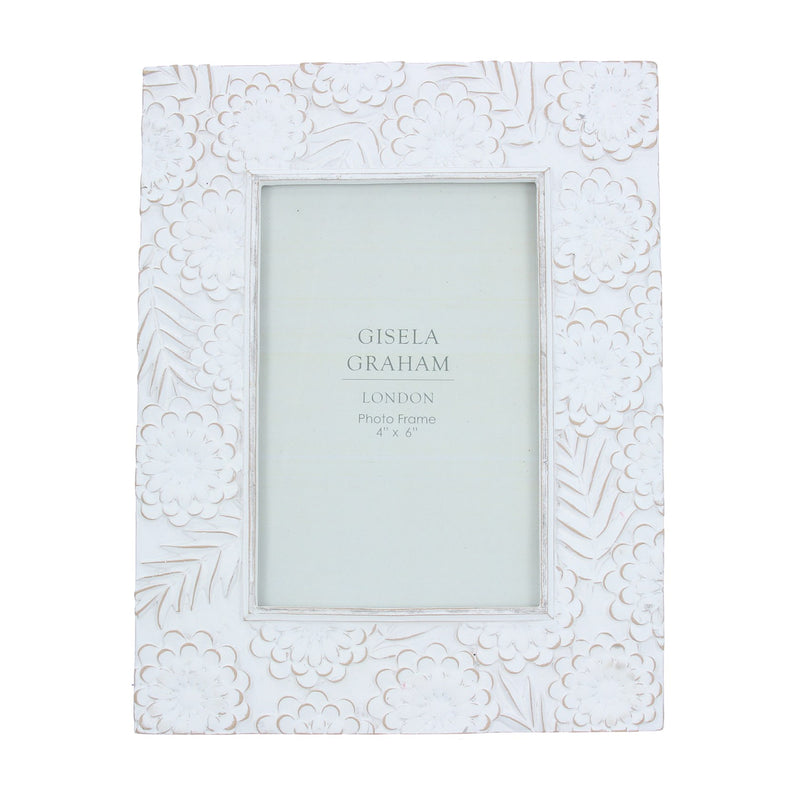 White/Nat. Floral Resin Picture Frame 4x6"